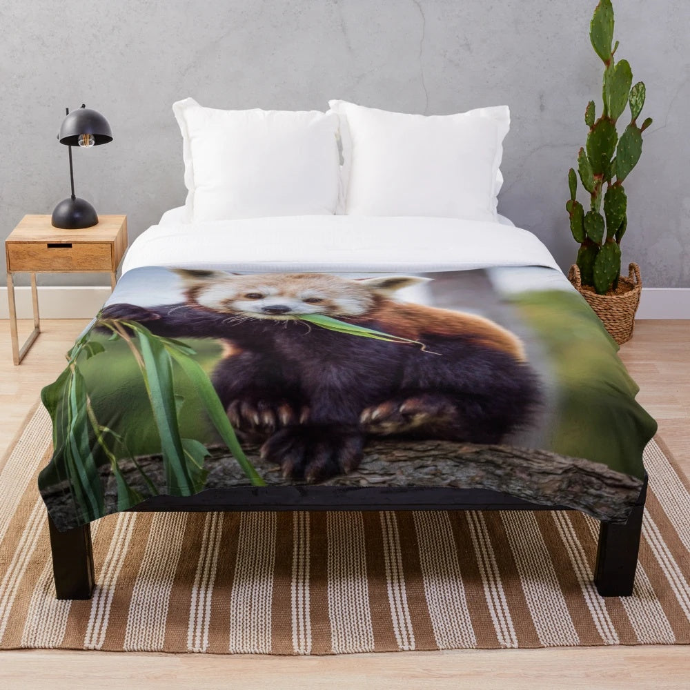 Red panda plush blanket featuring wildlife photography