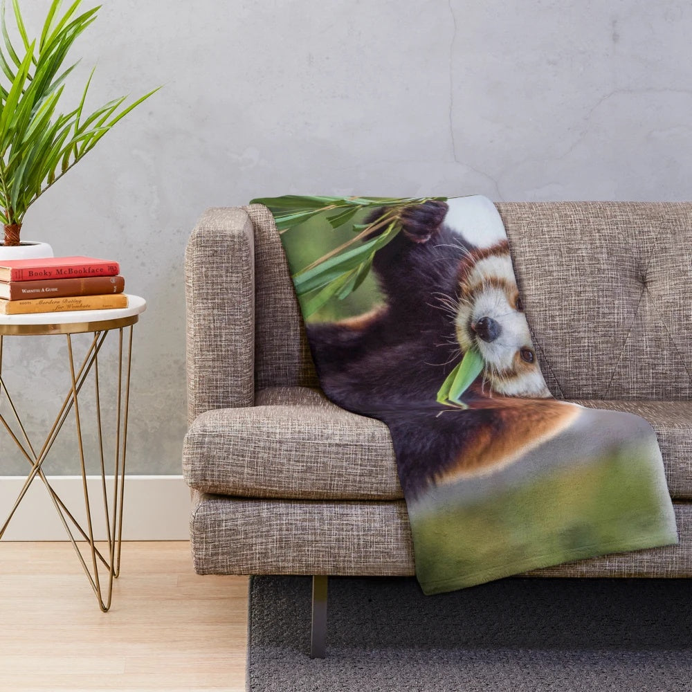 Red panda plush blanket featuring wildlife photography