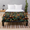 Vibrant red pandas nestled in a dark, lush forest on a plush blanket
