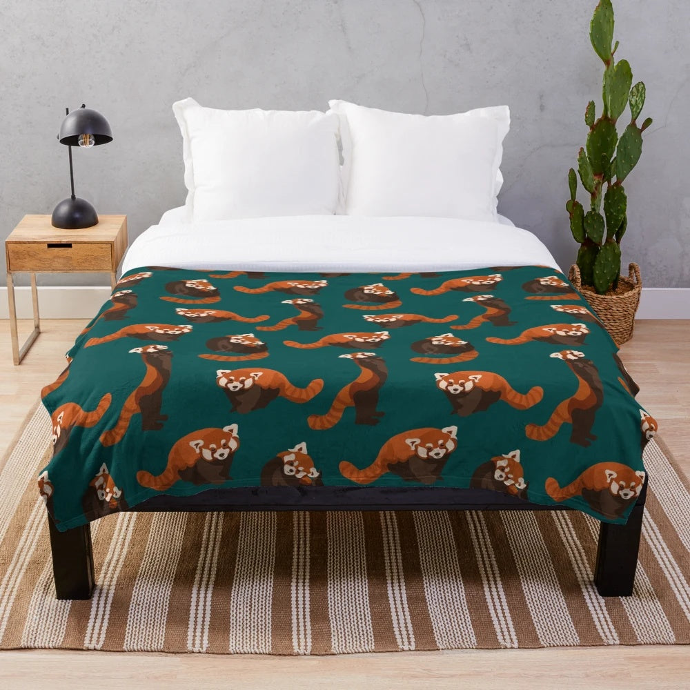 A soft and cozy red panda pattern plush blanket for home decor