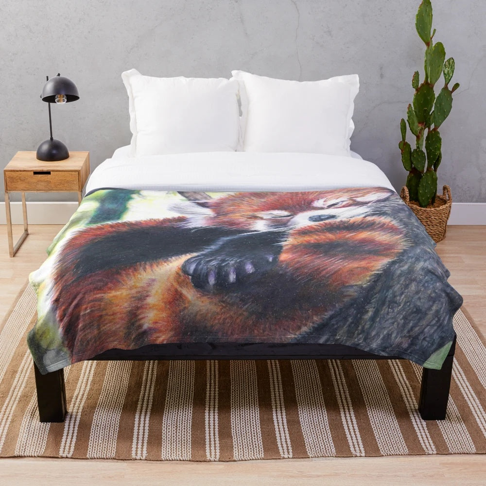 Soft and Plush Sleeping Red Panda Illustration Blanket