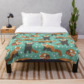Soft and fluffy plush blanket featuring a cute red panda pattern with white dots and a turquoise background