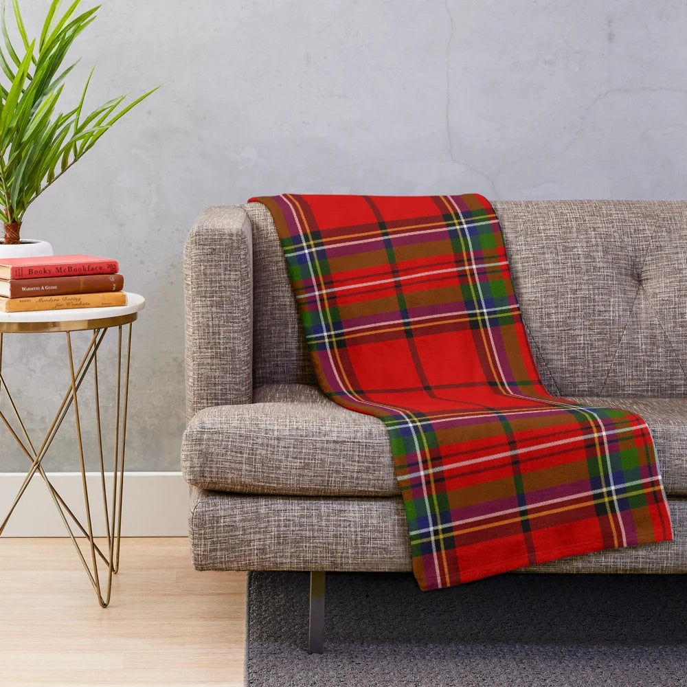 Cozy red plaid tartan plush blanket featuring the Scottish Stewart tartan design