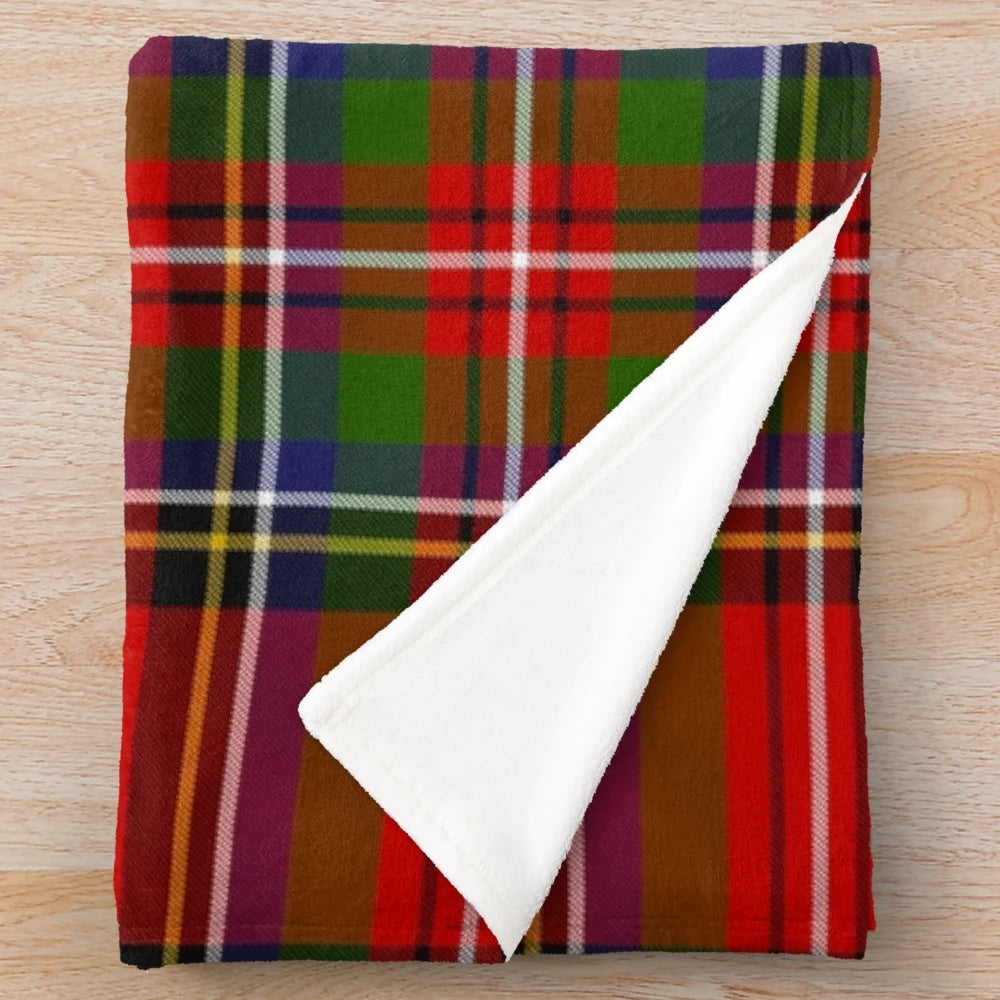 Cozy red plaid tartan plush blanket featuring the Scottish Stewart tartan design
