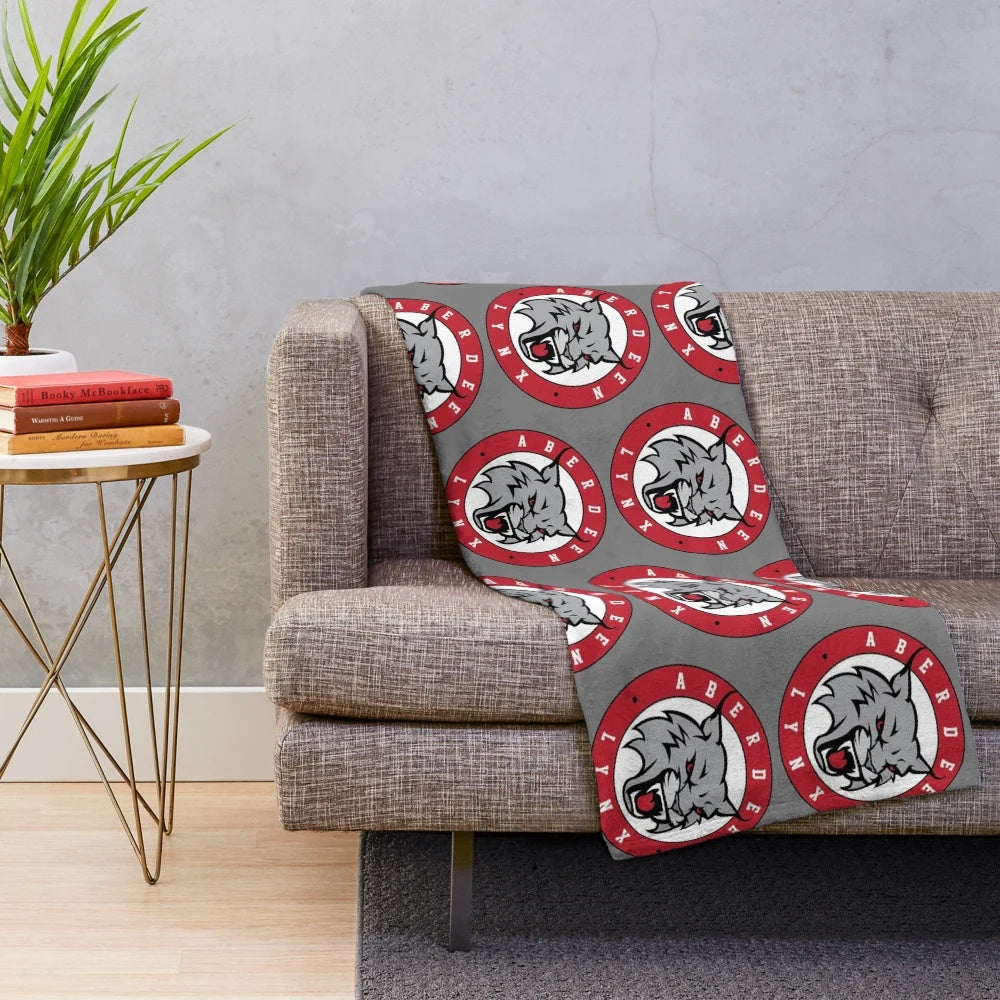 Red plush blanket with Aberdeen Lynx logo