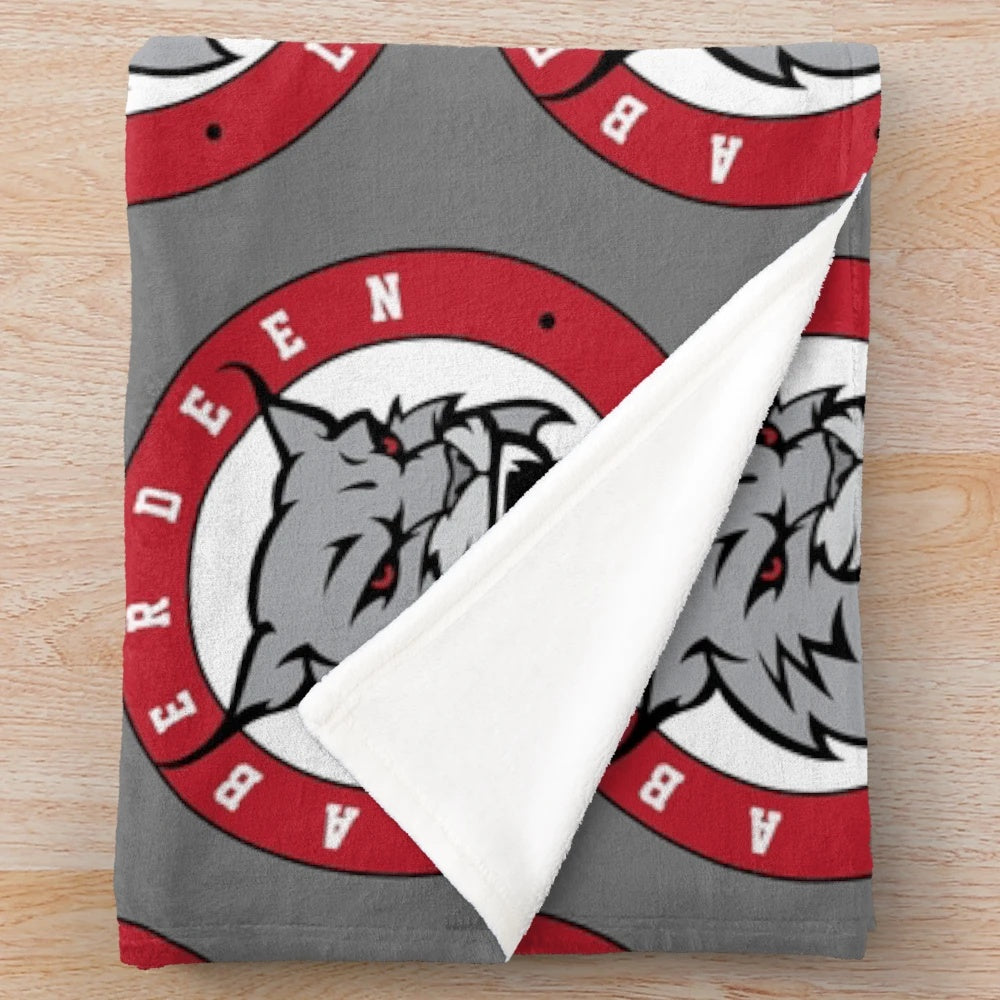 Red plush blanket with Aberdeen Lynx logo