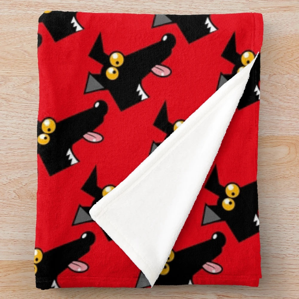 Red plush blanket with greyhounds, lurchers, and whippets