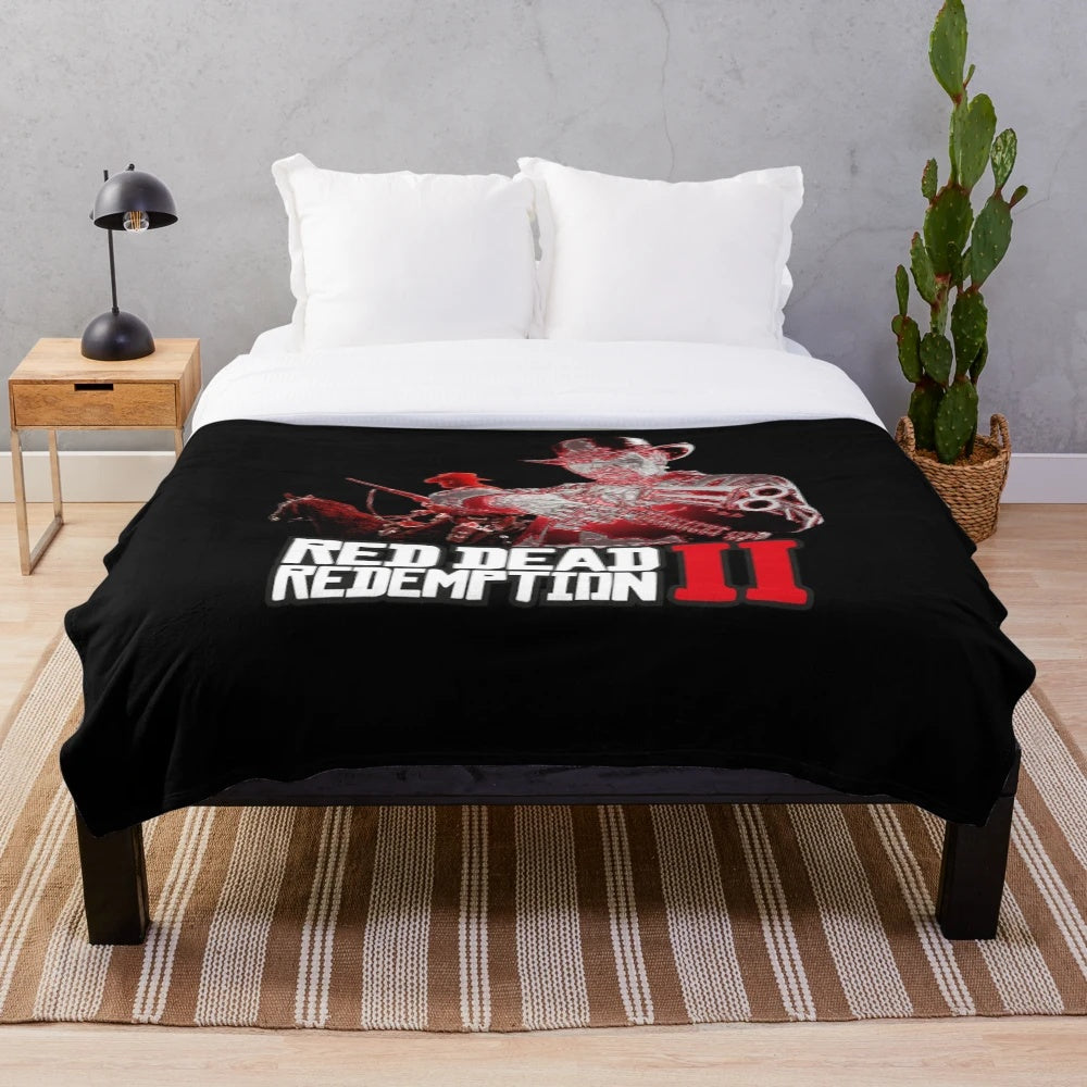 Red plush blanket featuring Red Dead Redemption 2 inspired design