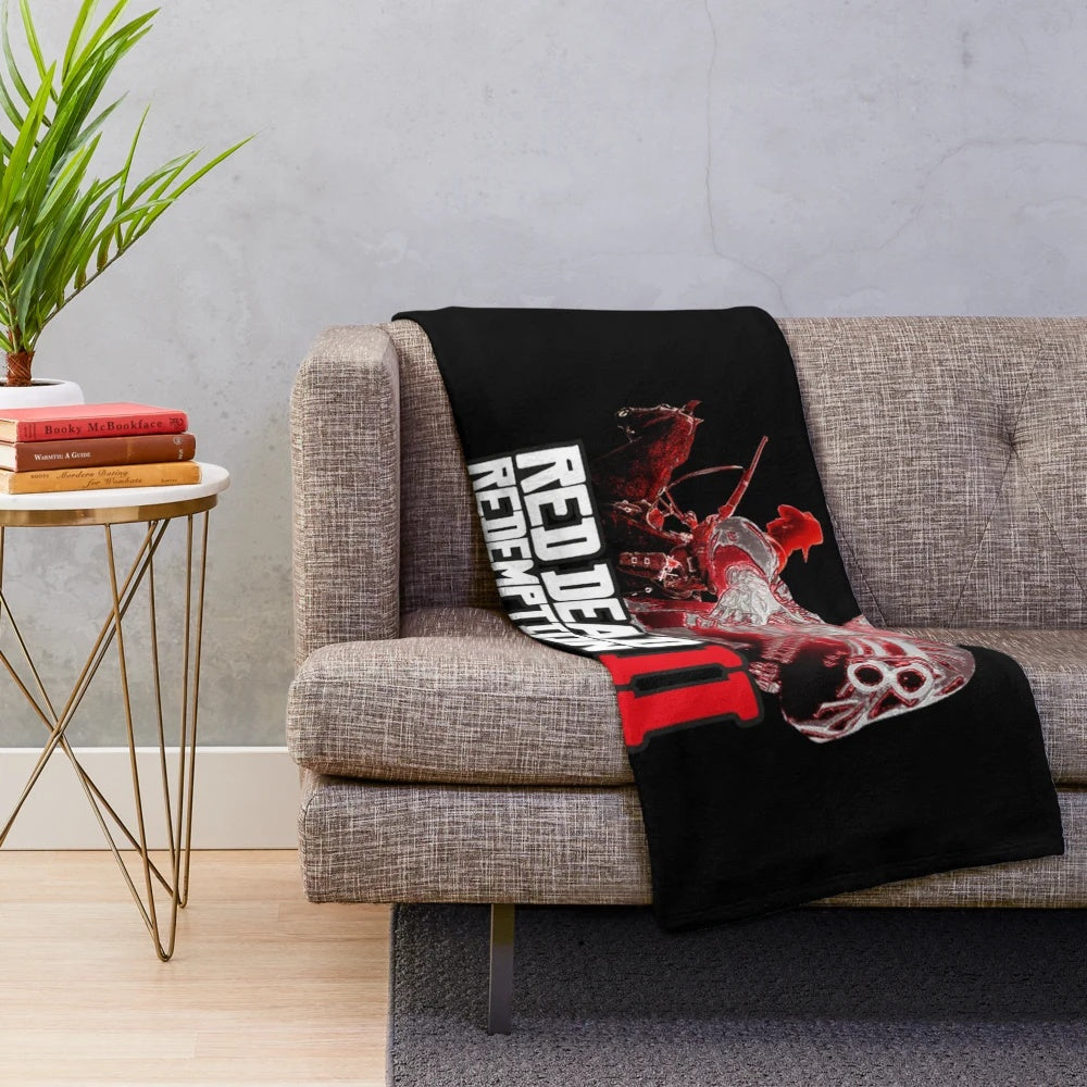 Red plush blanket featuring Red Dead Redemption 2 inspired design