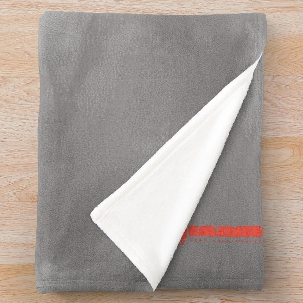 Red plush blanket with anime-inspired Staple Stable design