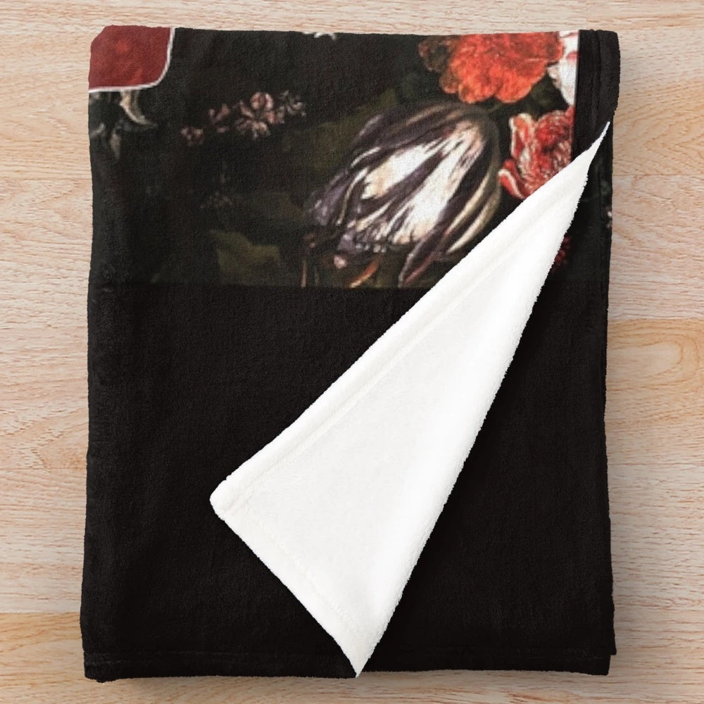 Red plush blanket with rose pattern, perfect for music lovers and lesbian pride