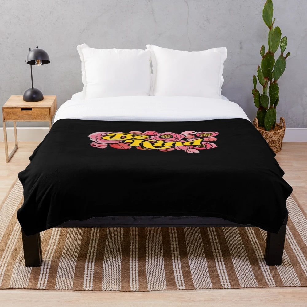 Red poppy art plush blanket with inspiring "Be Kind" message