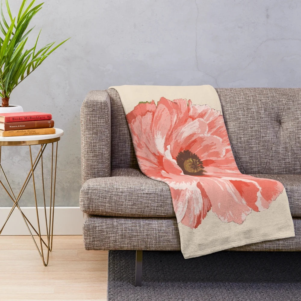 Red poppy flowers on cream background plush blanket