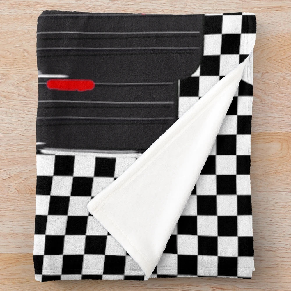 Red race car plush blanket with checkered flag design