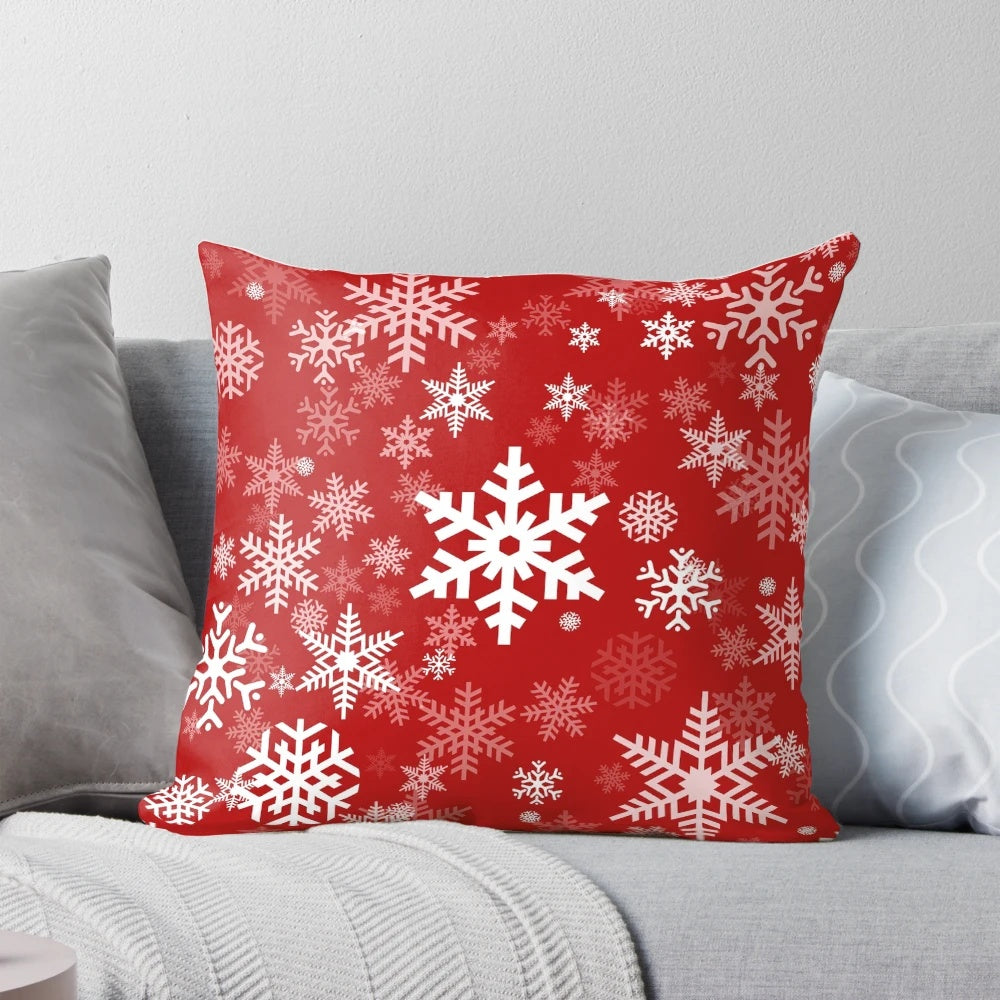 Red snowflake pattern pillow for cozy winter home decor