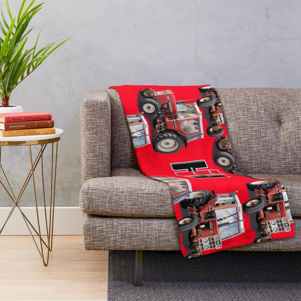Soft and comfy red tractor plush blanket for farmhouse or country-style decor