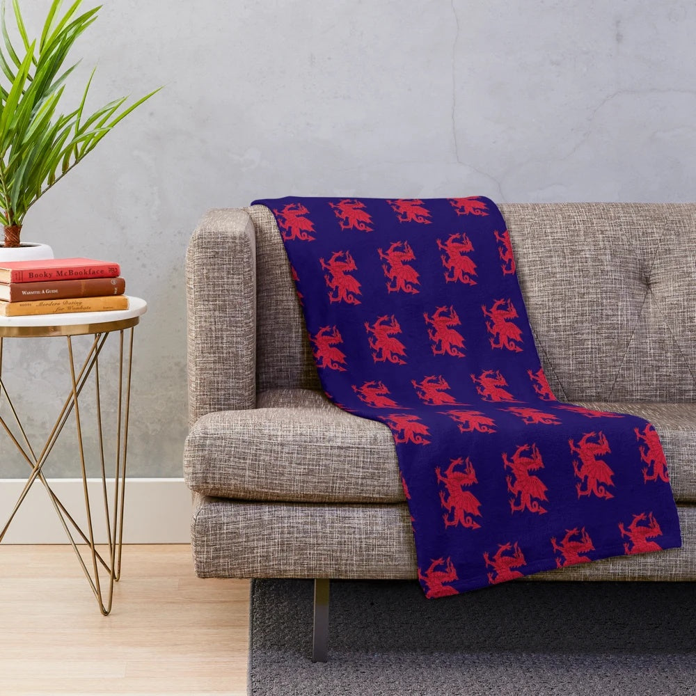 Plush blanket featuring the red Welsh dragon, the national symbol of Wales