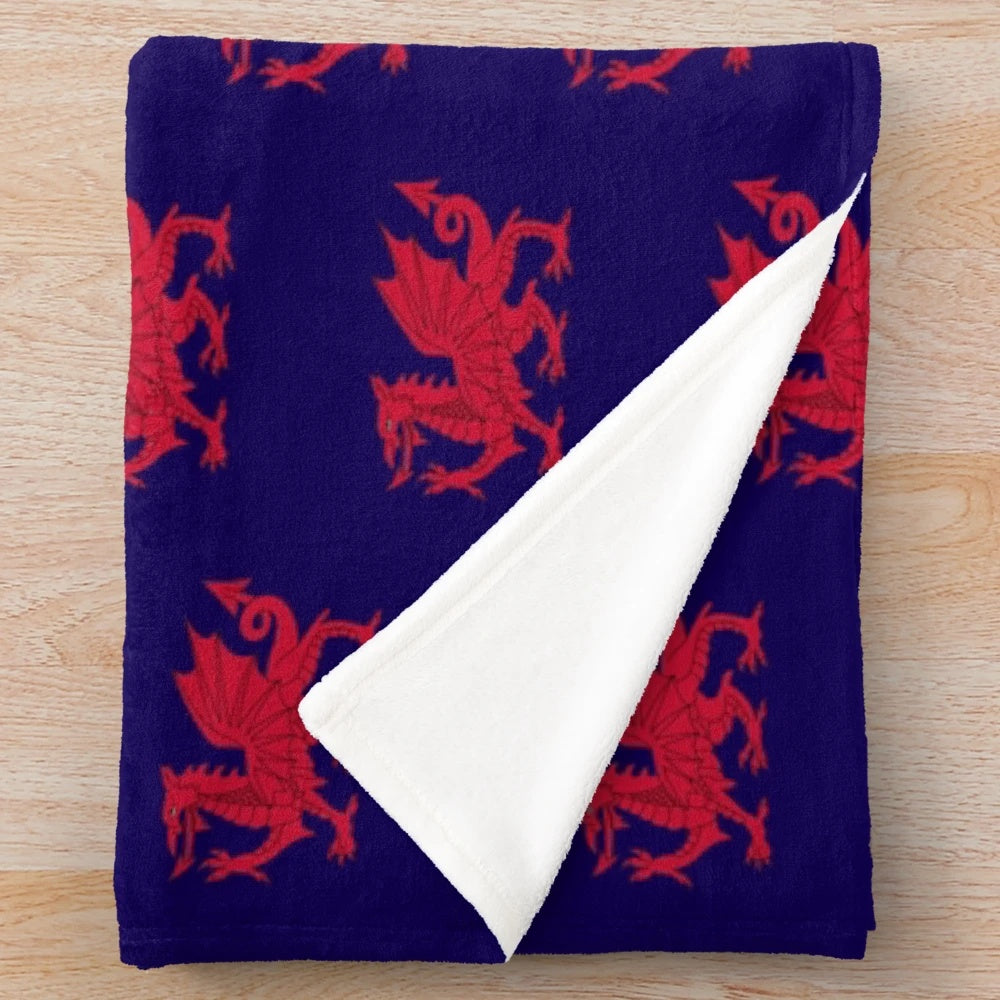 Plush blanket featuring the red Welsh dragon, the national symbol of Wales