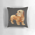A vibrant red wire haired dachshund printed on a plush pillow.