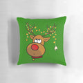 Decorative throw pillow featuring a festive reindeer design with twinkling Christmas lights