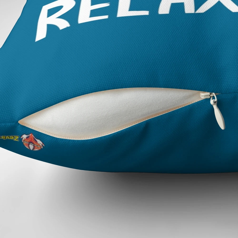 "A soft, plush pillow featuring a cute and relaxing axolotl creature resting on a rock in the water"