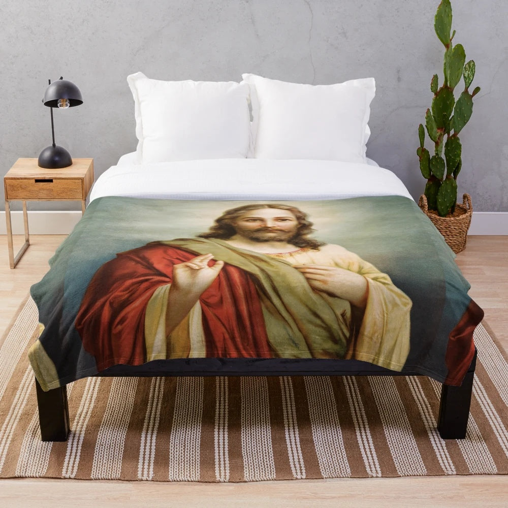 Plush blanket featuring a painting of Jesus Christ