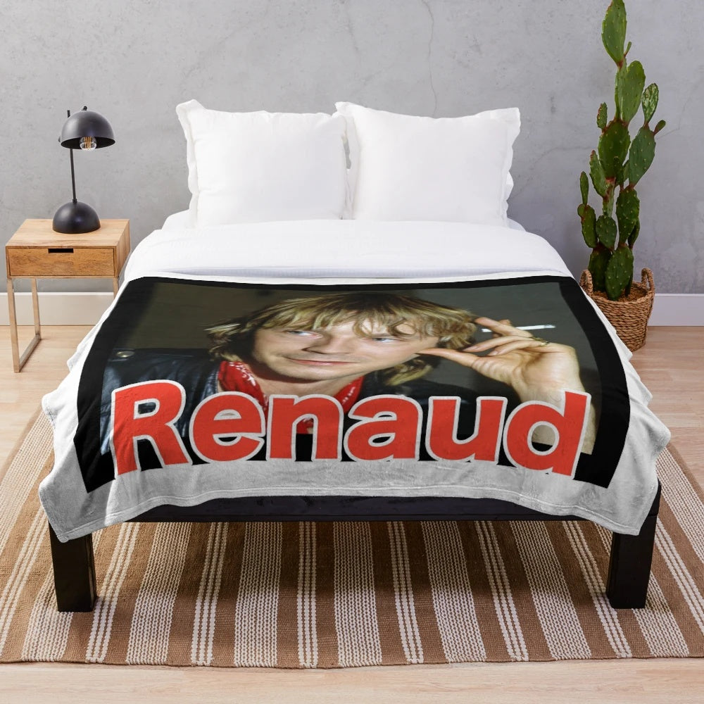 Renaud-inspired plush blanket featuring the French singer-songwriter's signature style