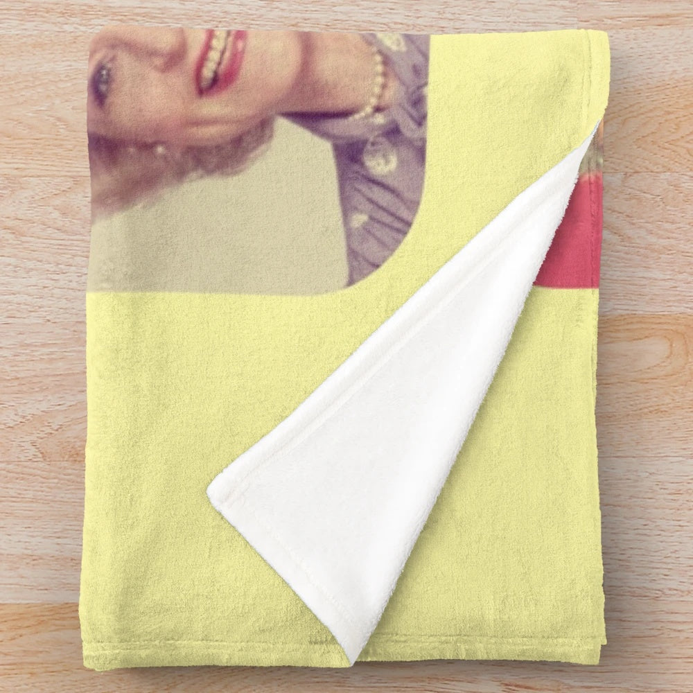 Golden Girls inspired plush blanket with retro 1980s colors and characters