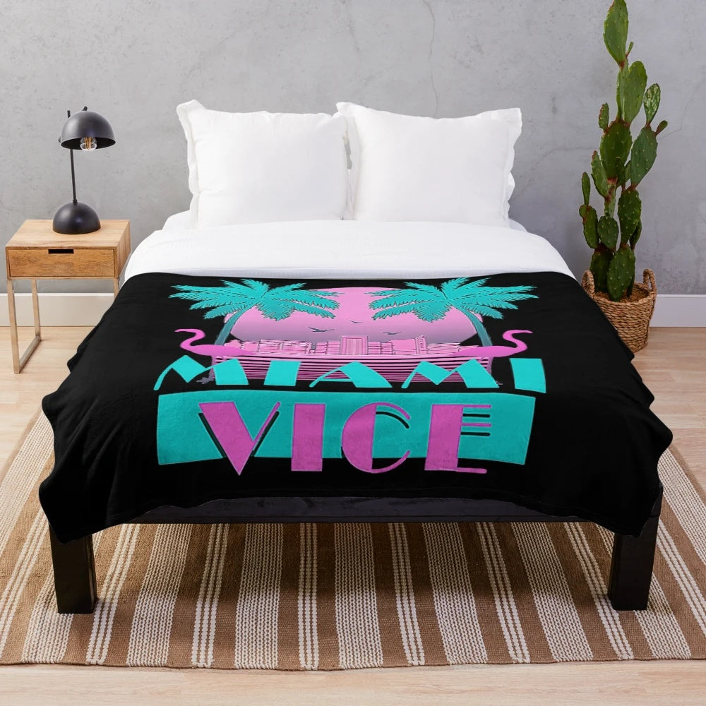 Plush blanket with retro 80s Miami Vice inspired design
