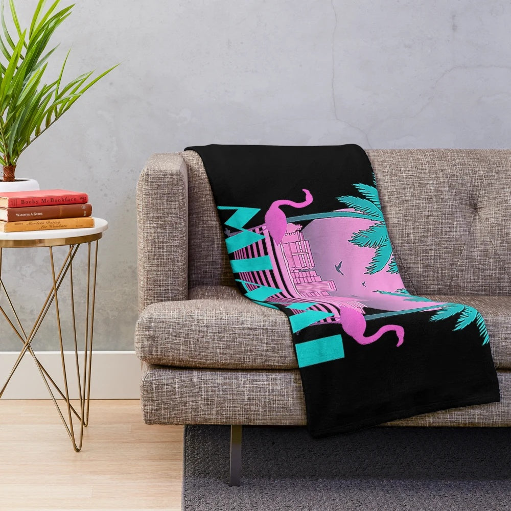 Plush blanket with retro 80s Miami Vice inspired design