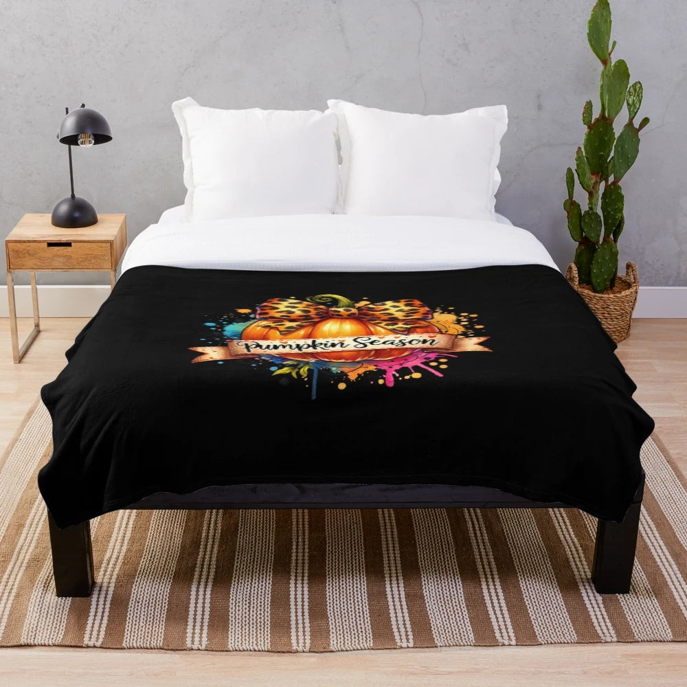 Plush blanket with retro autumn pumpkin design