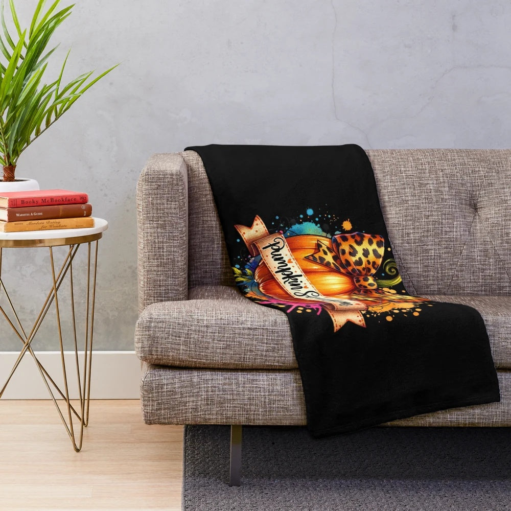 Plush blanket with retro autumn pumpkin design