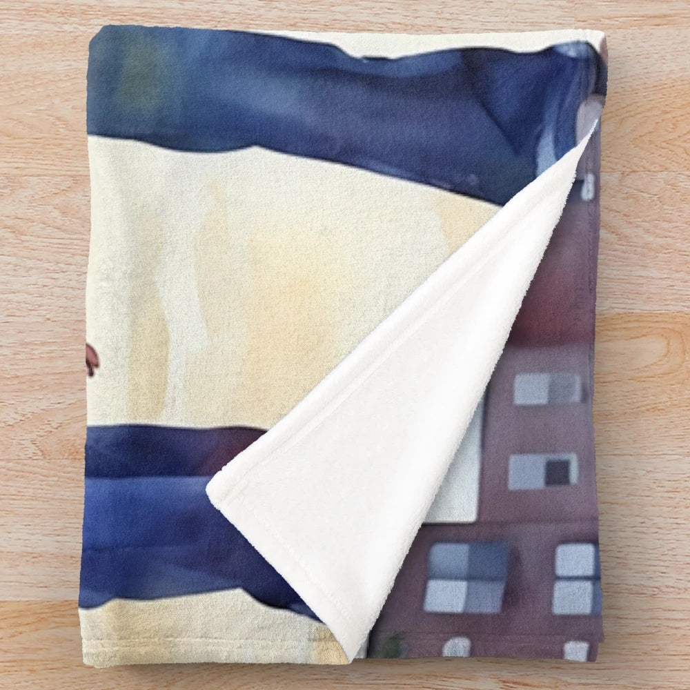 Plush blanket featuring a vintage baseball scene with kids playing the game