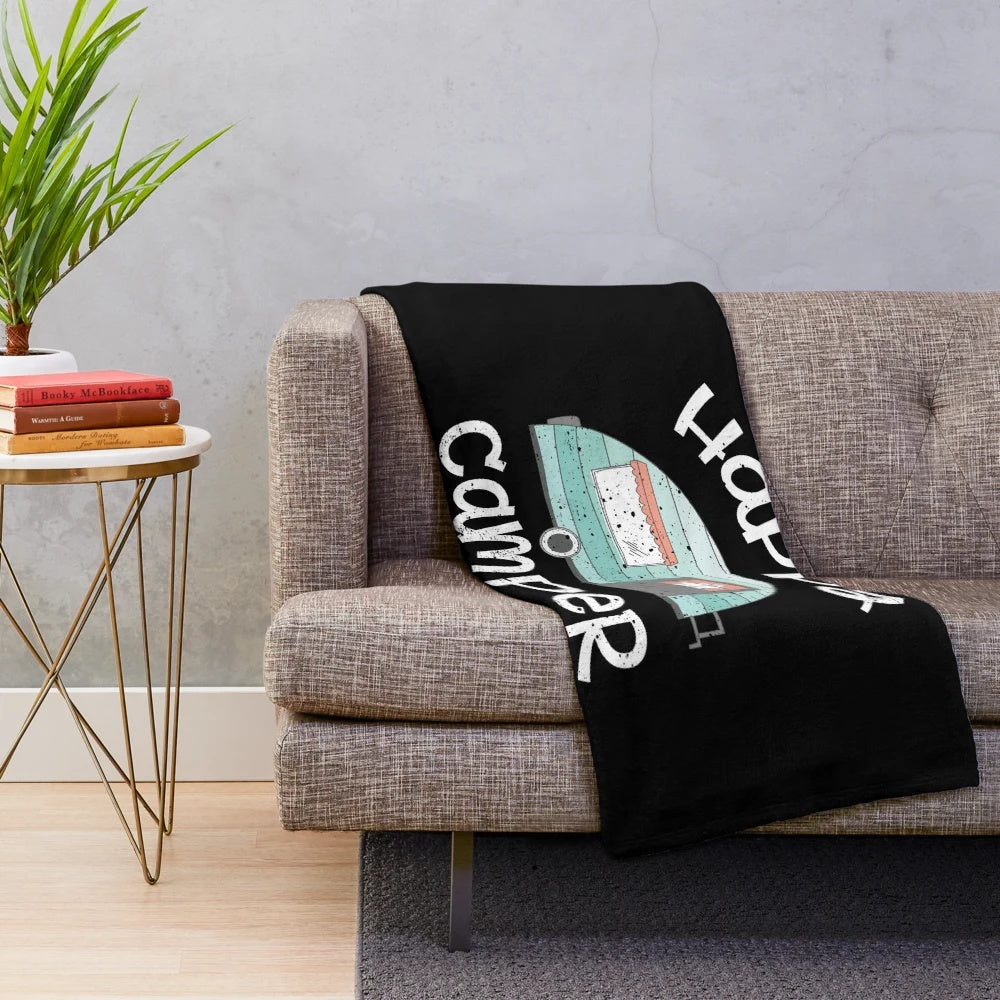Cozy retro camper plush blanket for camping enthusiasts