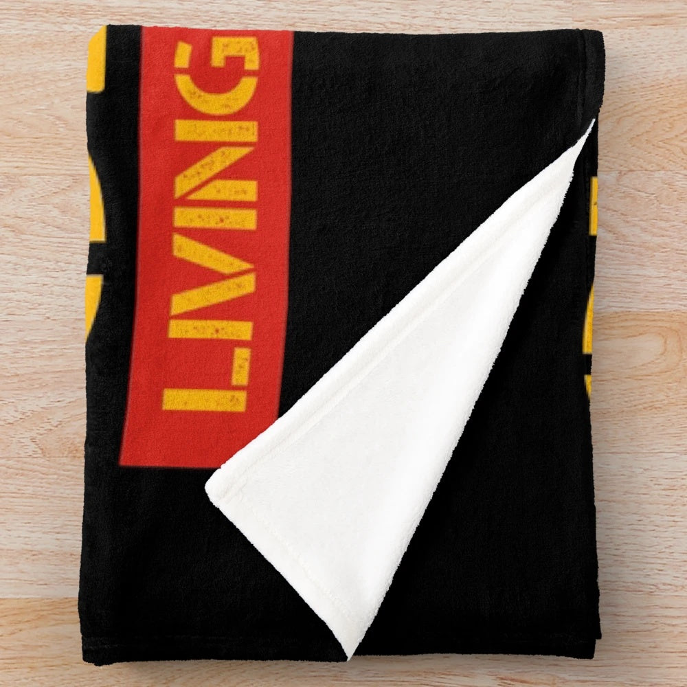 Retro camping-themed plush blanket