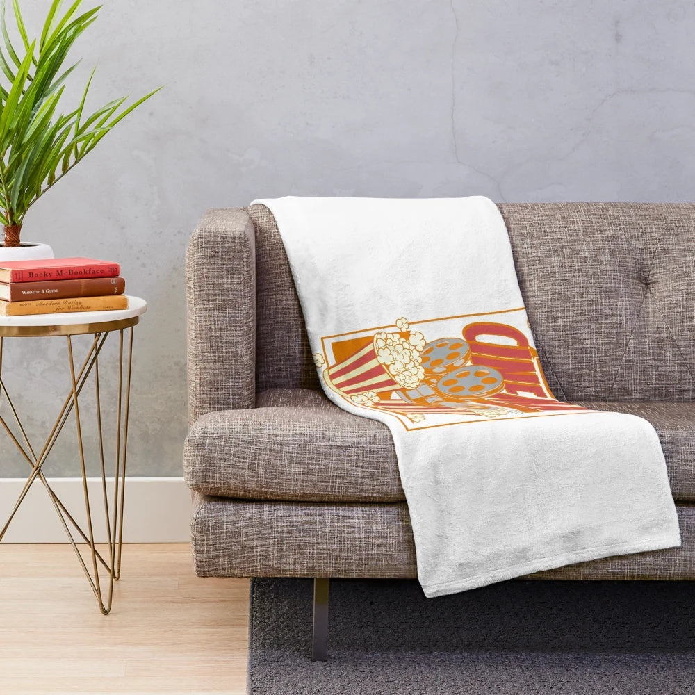 Retro cinema-themed popcorn plush blanket with minimalist design