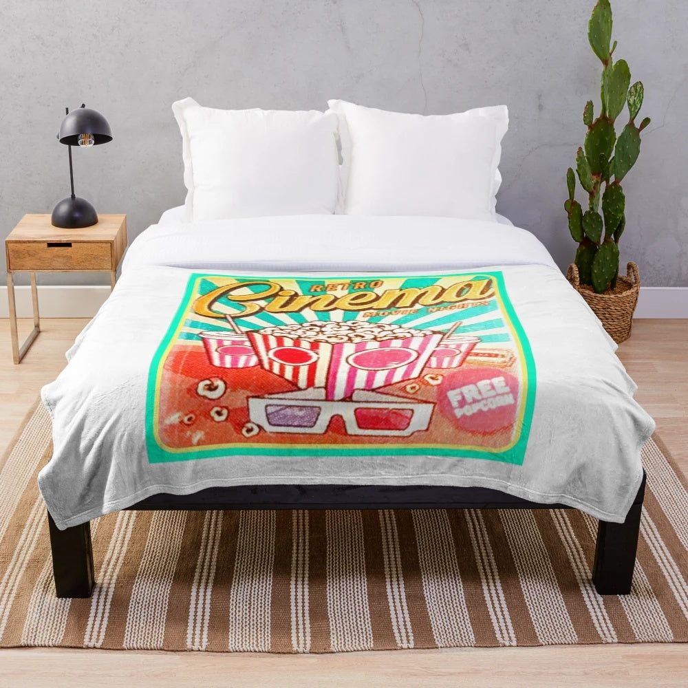 Retro cinema-themed plush blanket for cozy movie nights