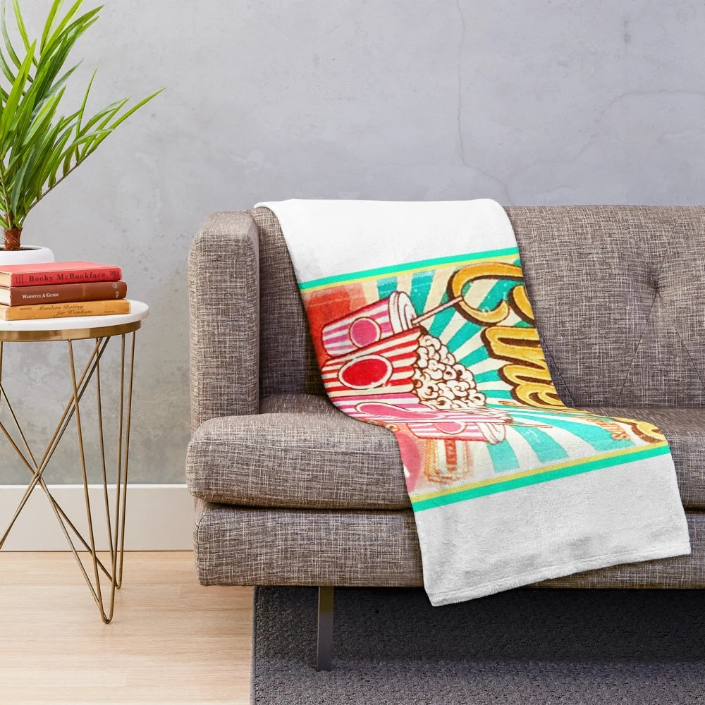 Retro cinema-themed plush blanket for cozy movie nights