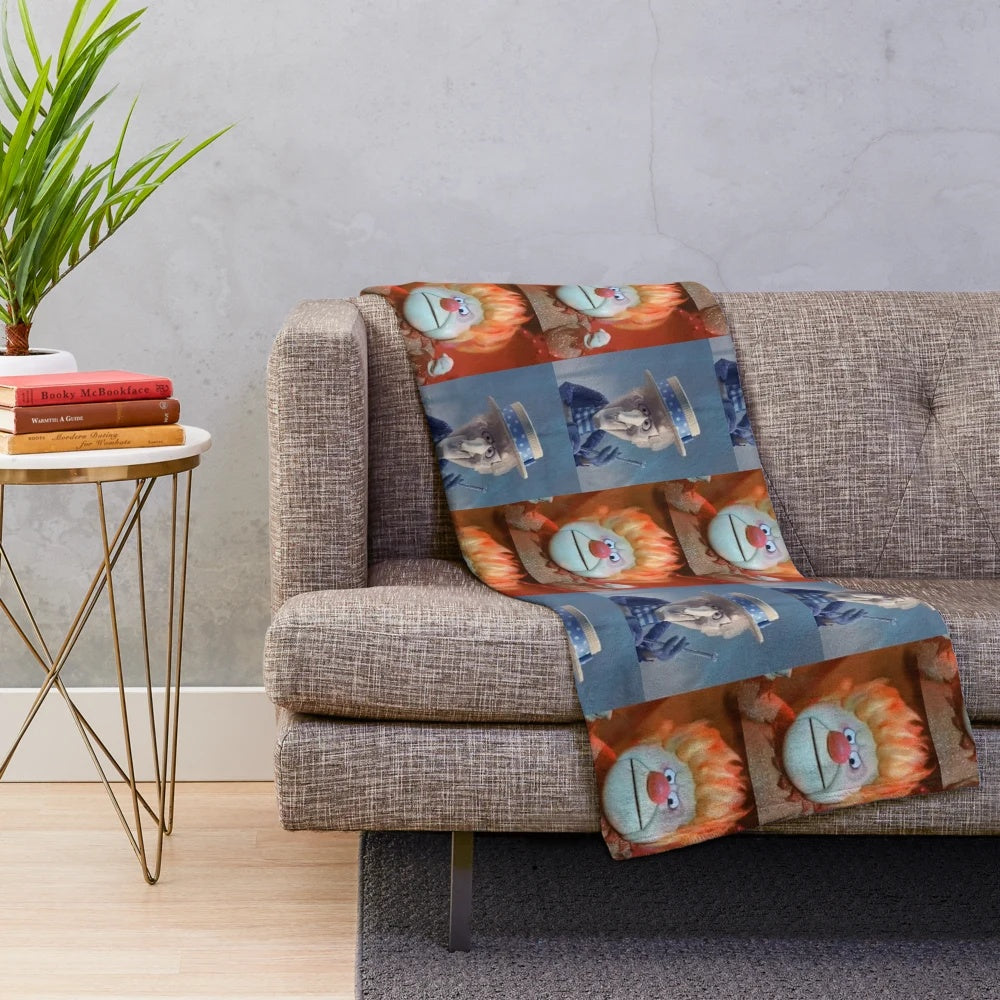 Vintage-style plush blanket with classic Christmas characters and imagery