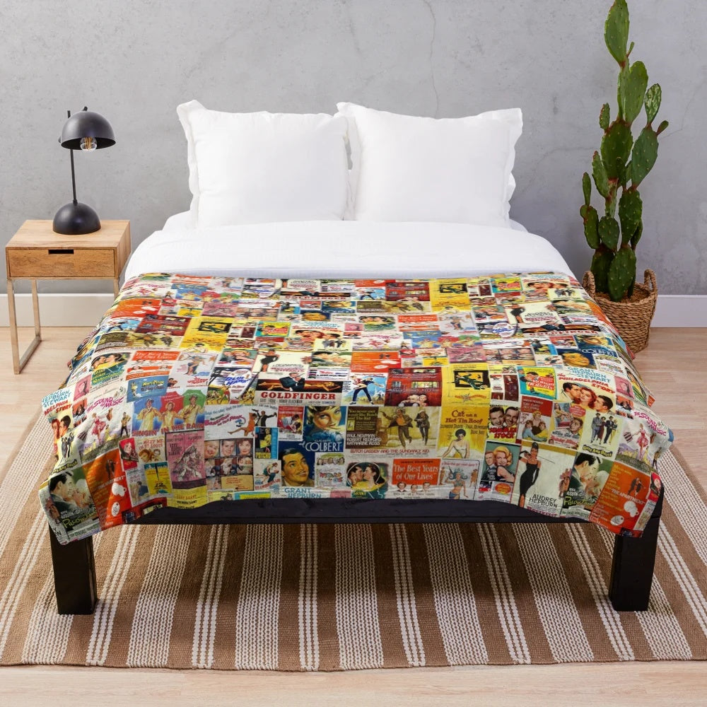 Plush blanket featuring vintage Hollywood movie themes