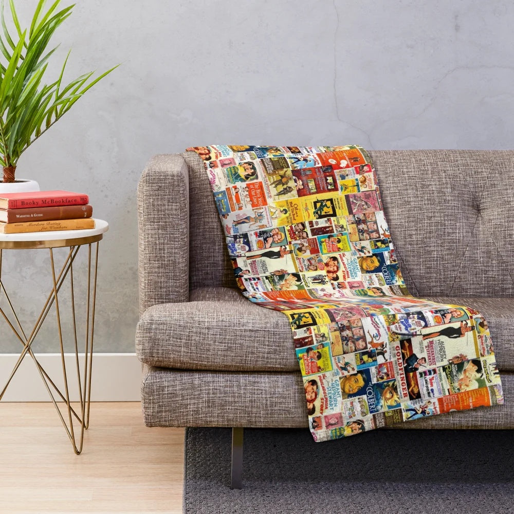 Plush blanket featuring vintage Hollywood movie themes