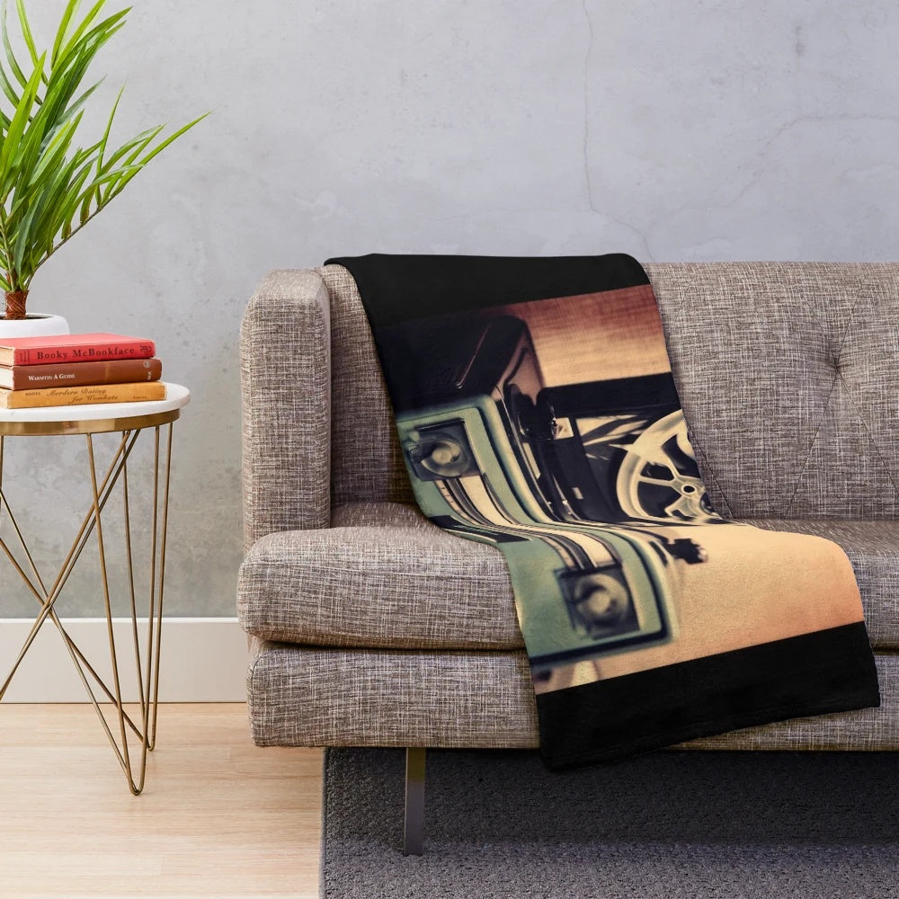 Retro movie themed plush blanket with classic cinema design