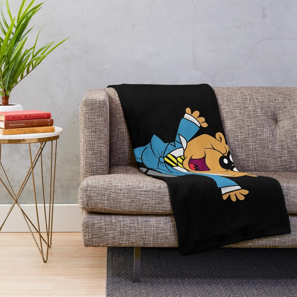 Plush blanket with 70s cartoon-inspired design