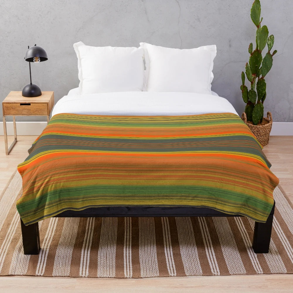 Retro plush blanket with bold color stripes