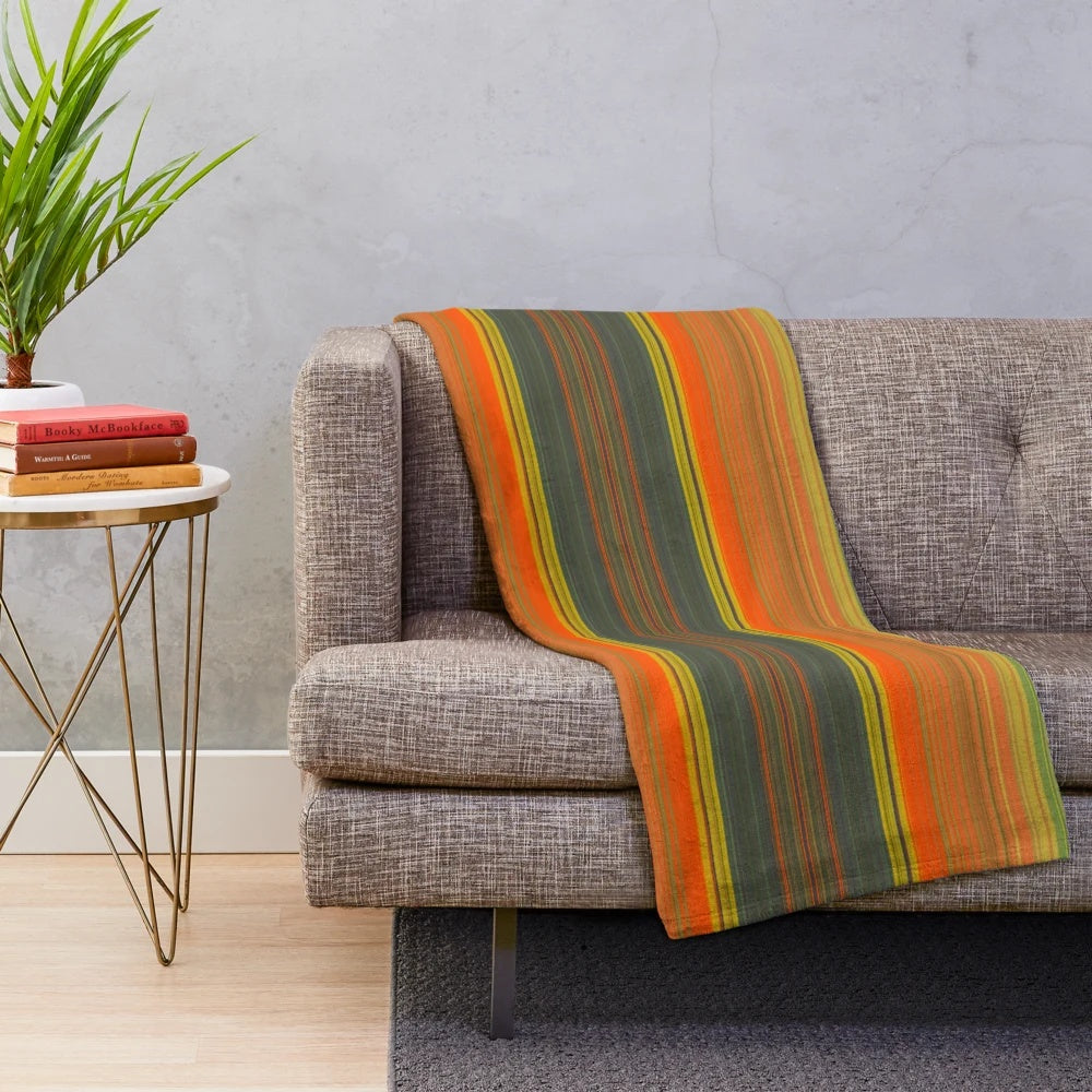 Retro plush blanket with bold color stripes