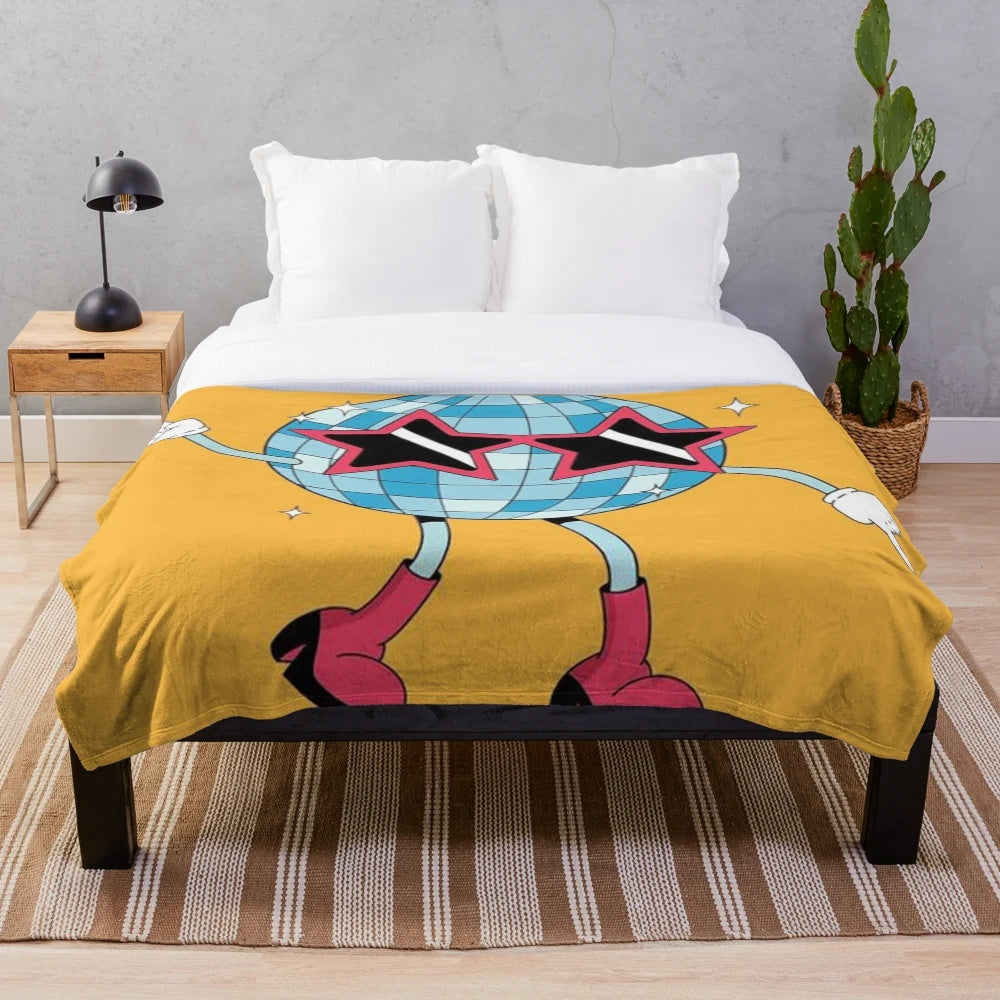 Soft and comfortable retro-inspired plush blanket with pop culture design