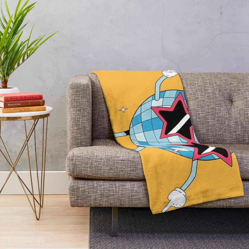 Soft and comfortable retro-inspired plush blanket with pop culture design