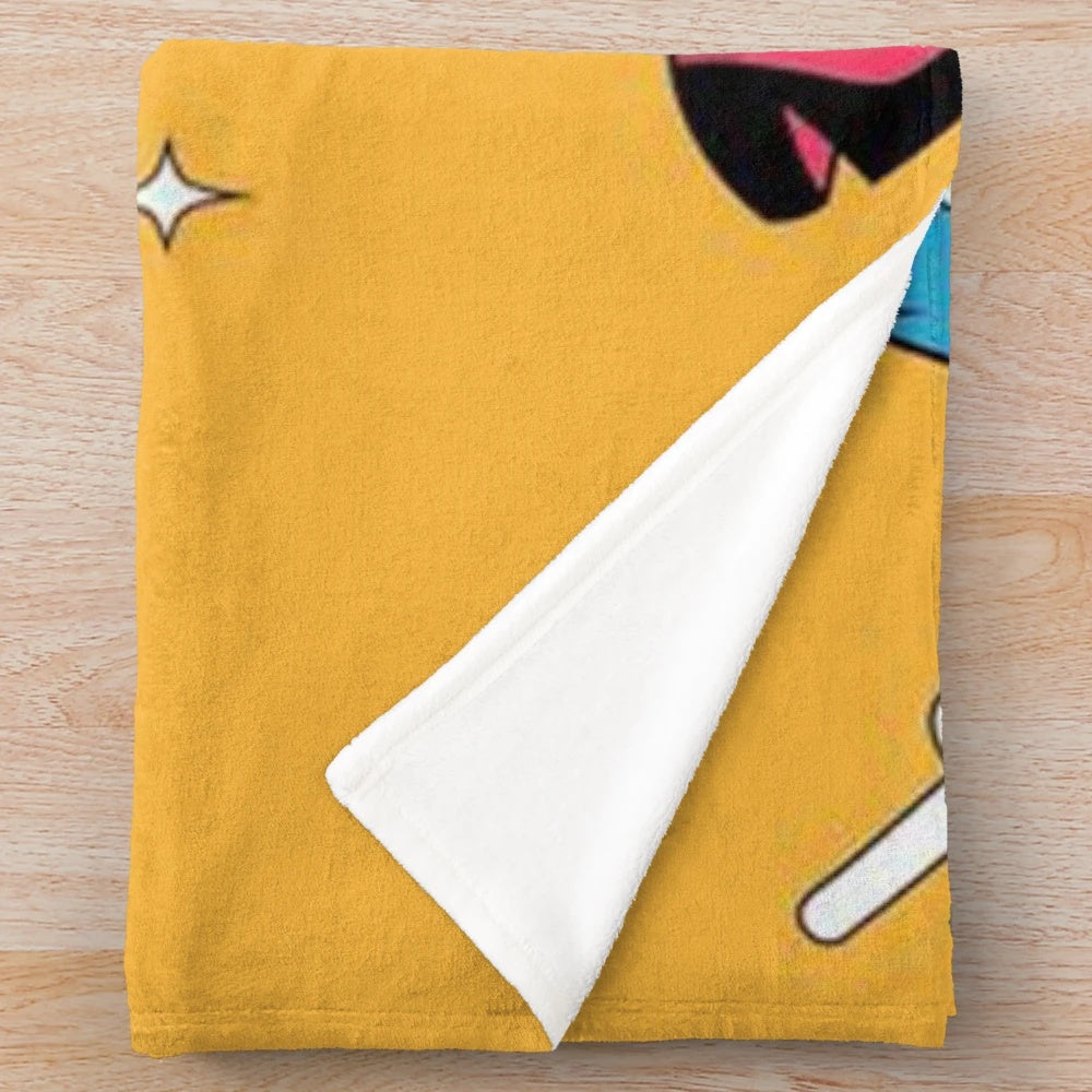 Soft and comfortable retro-inspired plush blanket with pop culture design