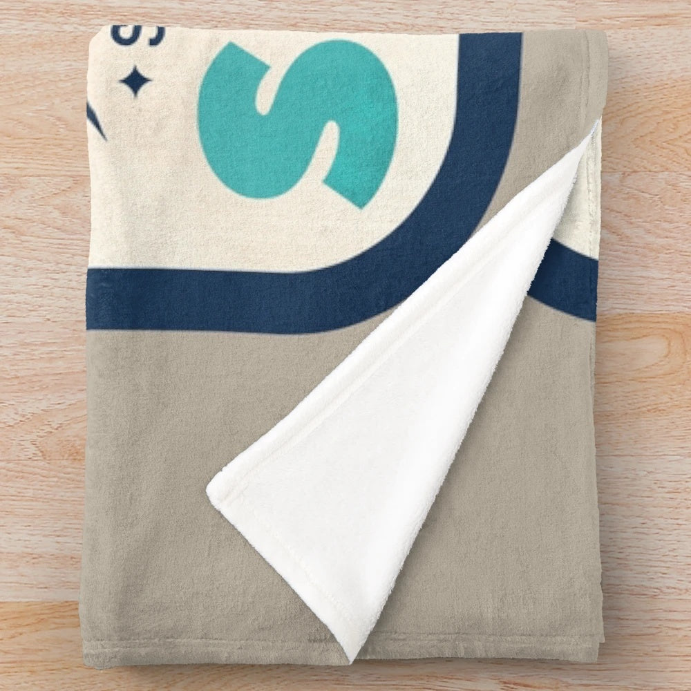 Retro ski-themed plush blanket with colorful vector graphics