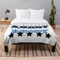 A plush blanket featuring the light blue and dark blue colors of the University of Rhode Island